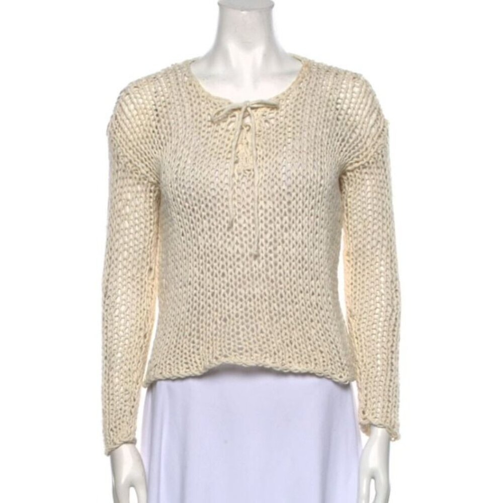 ⭐Vince Womens Sweater Hand Knitted Sz S Long Sleeve Tie 100% Cotton mesh Chunky⭐